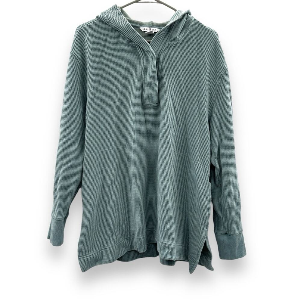 Athleta Coaster Luxe Waffle Hoodie Long Sleeve Sweatshirt in Seafoam Green Sz L - Picture 3 of 14